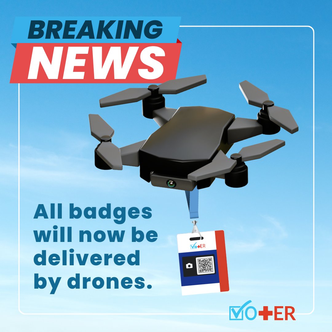 It’s a bird...it’s a plane... it’s Vot-ER’s badge drone! Time to elevate your voting game and get your badges faster than ever before. Order your free badge today at : vot-er.org/badge #AprilFoolsDay #civichealth #civicengagement #registertovote #vote