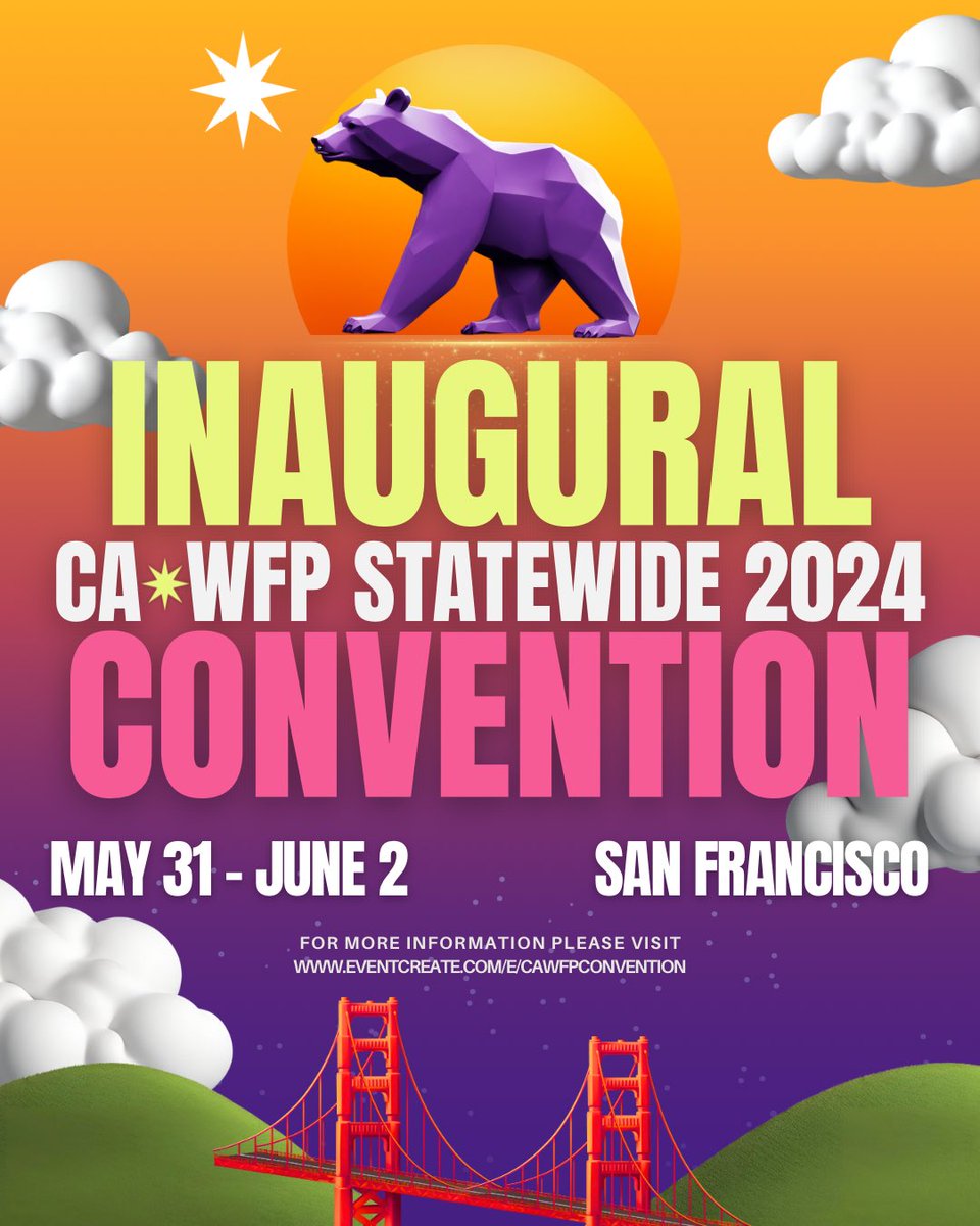 Join us for our very first Statewide Convention! We’re bringing together our members, electeds & endorsed candidates from across the state to strategize, network, & rally around our shared values of making California work for the many. 🐺 Register here: eventcreate.com/e/cawfpconvent…