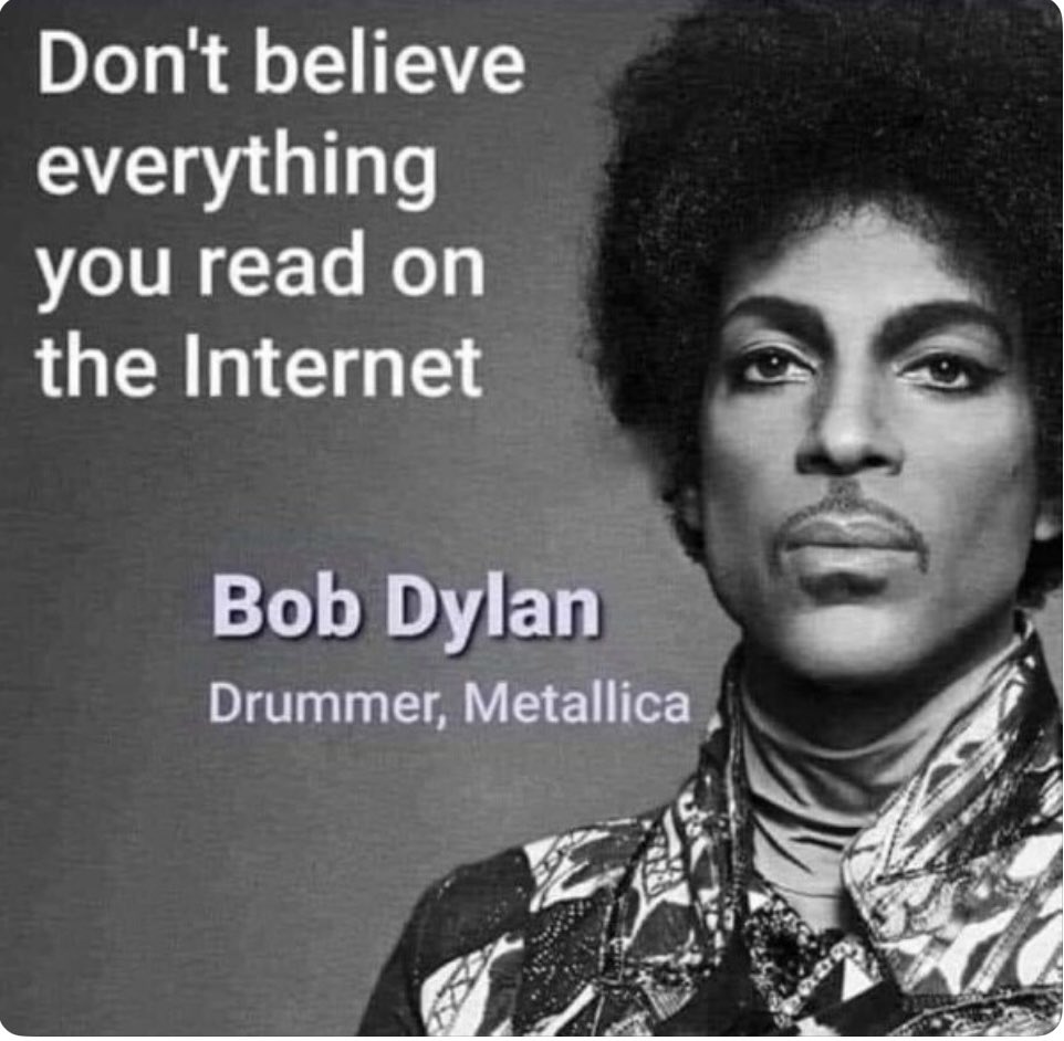#mememonday If it’s on the inter-tron, it’s got to be true, right? . . . #bobdylan #prince #metallica #internet #truth #online #smh