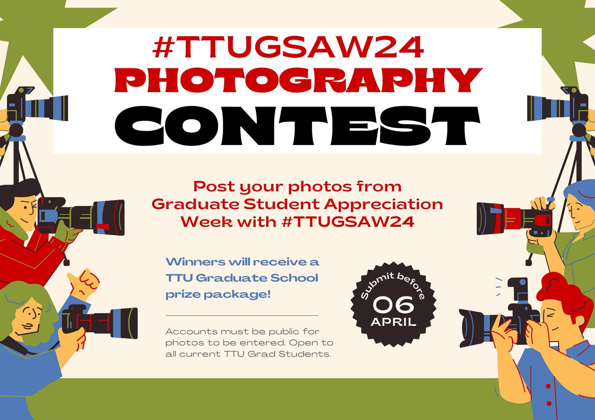 Happy Grad Student Appreciation week! Post your photos from this week with #TTUGSAW24 by Saturday to enter our photo contest! Winners will receive a Grad School prize package with awesome TTU Grad School swag. Will you be participating in our photo contest? Let us know!