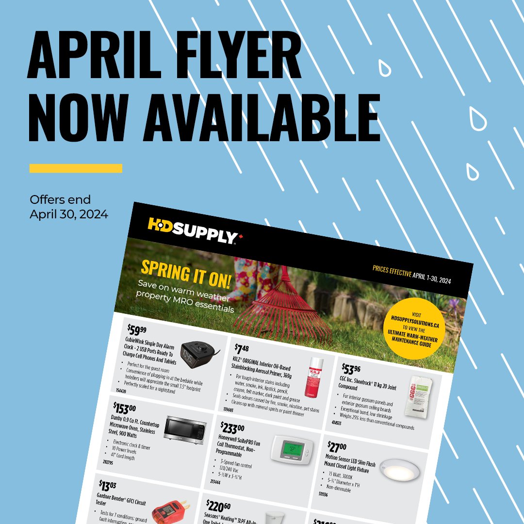 HDSupplyCanada's tweet image. Spring it on with our April flyer savings! Save now: hdsupplysolutions.ca/category/flyer…

#hdsupply #mro #aprilflyer #deals #b2b #facility #maintenance #april