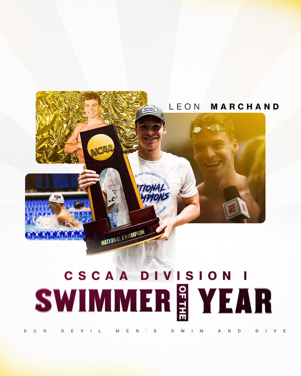 And the recognition keeps pouring in 🏆 Congratulations to @coach_bowman on being named this year's men's swim @CSCAA Division I Coach of the Year! And for the third season in a row, @leon_marchand is the @CSCAA Division I Men's Swimmer of the Year! Congratulations!