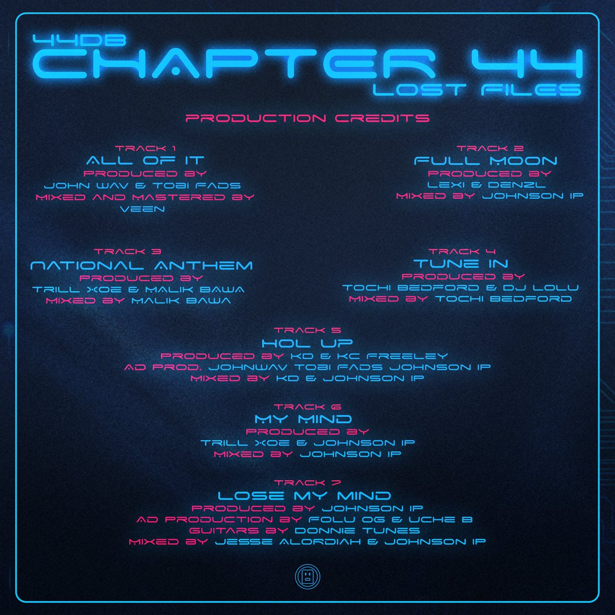 Introducing Chapter 44 : Lost Files. 2044📍 continues as we present to you our first 44DB project featuring many talented artists and our talented producers. Set to release on the 12th of April, join us on this ride for a one of a kind sonic experience.