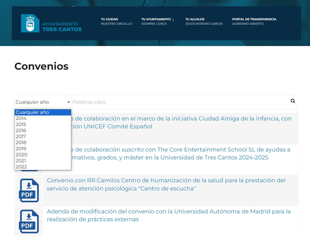 El Ayuntamiento de #TresCantos lleva 15 meses sin publicar los convenios firmados @jmorenogarcia, @javierjuarez3c y @jesusruiz3C ocultan a sus administrados lo que firman con empresas, asociaciones culturales, entidades deportivas, universidades privadas, etc. ¿Esconden algo?