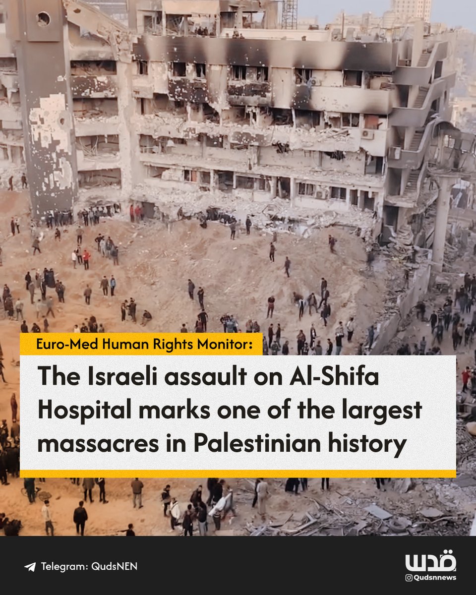 The Euro-Med Human Rights Monitor has expressed shock at the magnitude of the massacre committed by the Israeli occupation forces against Al-Shifa Hospital and its surroundings in Gaza City over a two-week period. Initial estimates suggest that over 1,500 Palestinians, including…