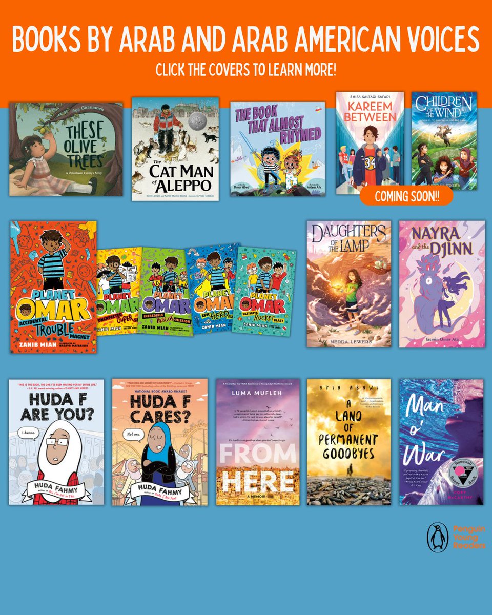 Penguin Young Readers School & Library (@penguinclass) on Twitter photo Celebrate #ArabAmericanHeritageMonth in your class or library and share these stories by Arab and Arab American Voices featuring @yesimhotinthis <a href="/NeddaLewers/">Nedda Lewers is mostly on IG</a> <a href="/Zendibble/">Zanib Mian</a> and more!
Download the booklist: penguinschoollibrary.com/ArabArabAmeric⦠Celebrate #ArabAmericanHeritageMonth in your class or library and share these stories by Arab and Arab American Voices featuring @yesimhotinthis <a href="/NeddaLewers/">Nedda Lewers is mostly on IG</a> <a href="/Zendibble/">Zanib Mian</a> and more!
Download the booklist: penguinschoollibrary.com/ArabArabAmericā¦