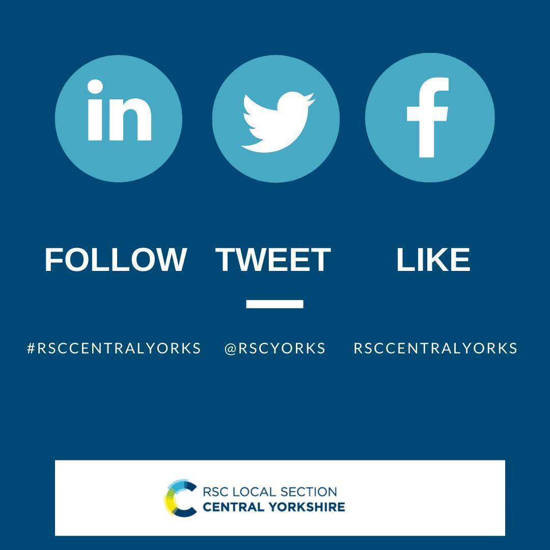 Royal Society of Chemistry Central Yorkshire Section.
Follow us #rsccentralyorks
Tweet us <a href="/scyorks/">Yanis</a>
Like us RSCCENTRALYORKS