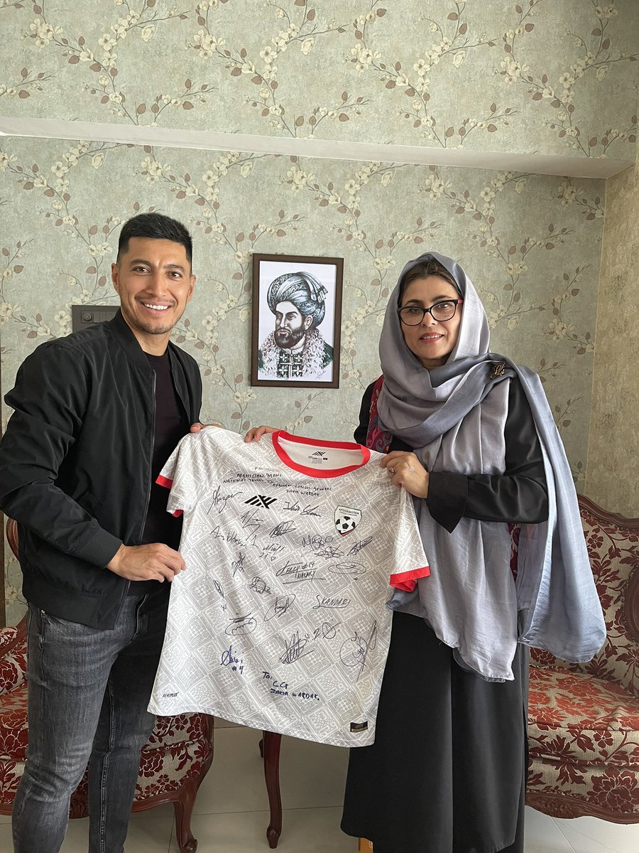 ZakiaWardak's tweet photo. It says “ If a good captain is able to travel in the storm, it is because he is a good captain” ! 

It was a pleasure to meet with you  @ZohibIslamAmiri and thank you for all the hard work, leadership, and endless support to the team and are looking forward to more victories of yours and our shining football team. I am sure with your presence they will shine more. Keep up the good work and we all are proud of you and our team.