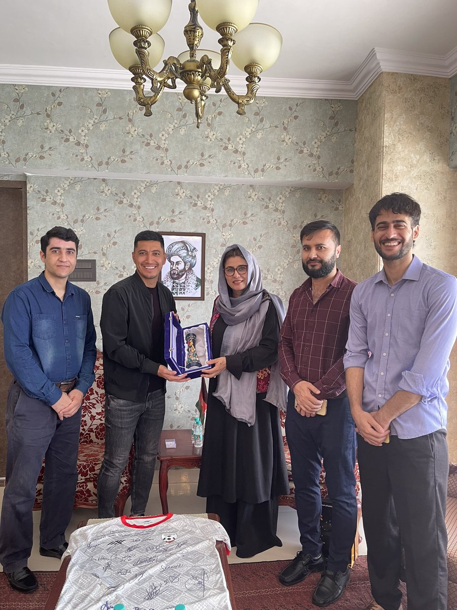ZakiaWardak's tweet photo. It says “ If a good captain is able to travel in the storm, it is because he is a good captain” ! 

It was a pleasure to meet with you  @ZohibIslamAmiri and thank you for all the hard work, leadership, and endless support to the team and are looking forward to more victories of yours and our shining football team. I am sure with your presence they will shine more. Keep up the good work and we all are proud of you and our team.