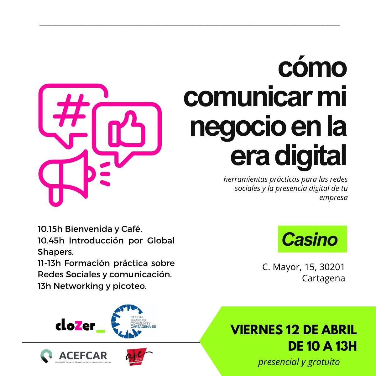¿Sabes cómo comunicar tu negocio en la era digital?🤑 !Nosotros te ayudamos! 🤝A través de esta jornada de formación gratuita te daremos las herramientas necesarias para impulsar tu empresa en redes sociales y que tengas una potente presencia digital.😏
tally.so/r/31lOeO