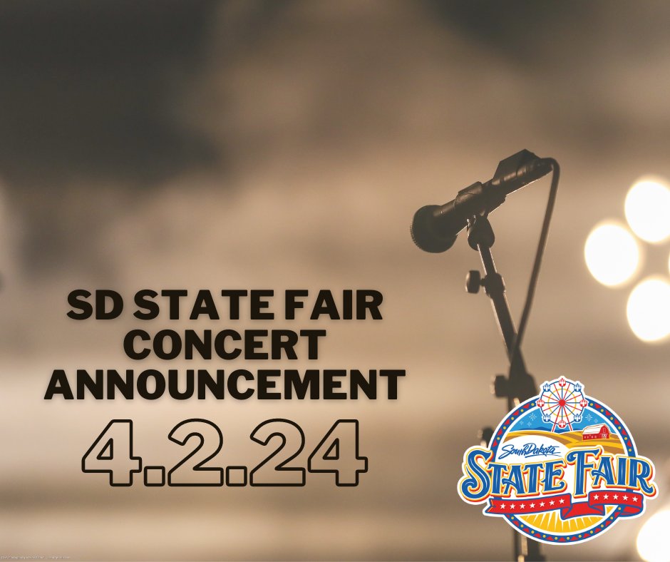 Next SD State Fair concert announcement coming tomorrow, Tuesday, April 2! Stay tuned for the big reveal! 🎤🎤