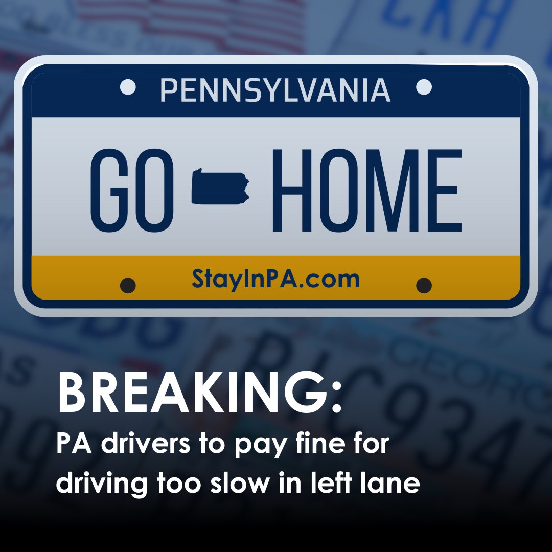 BREAKING: Today I'm calling upon the Legislature to protect New Jerseyans from the biggest menace on the roads: Pennsylvania drivers.

All proceeds from the “Passing Lane Protection Act” will help pay for driving lessons across the Commonwealth of Pennsylvania.
