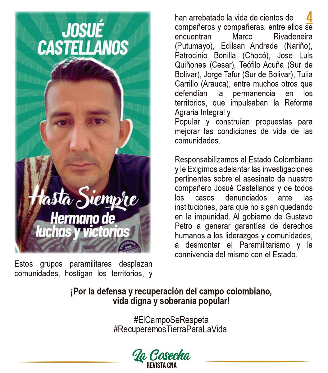 🚨A propósito de los nuevos asesinatos y ataque de los paramilitares de las disidencias de las FARC contra nuestros compañeros del <a href="/centroriente_/">CentrOriente</a>, ocurrido este 30 de marzo en Tame, Arauca; les invitamos a leer: "Continúa el genocidio contra el campesinado colombiano"... 🧵