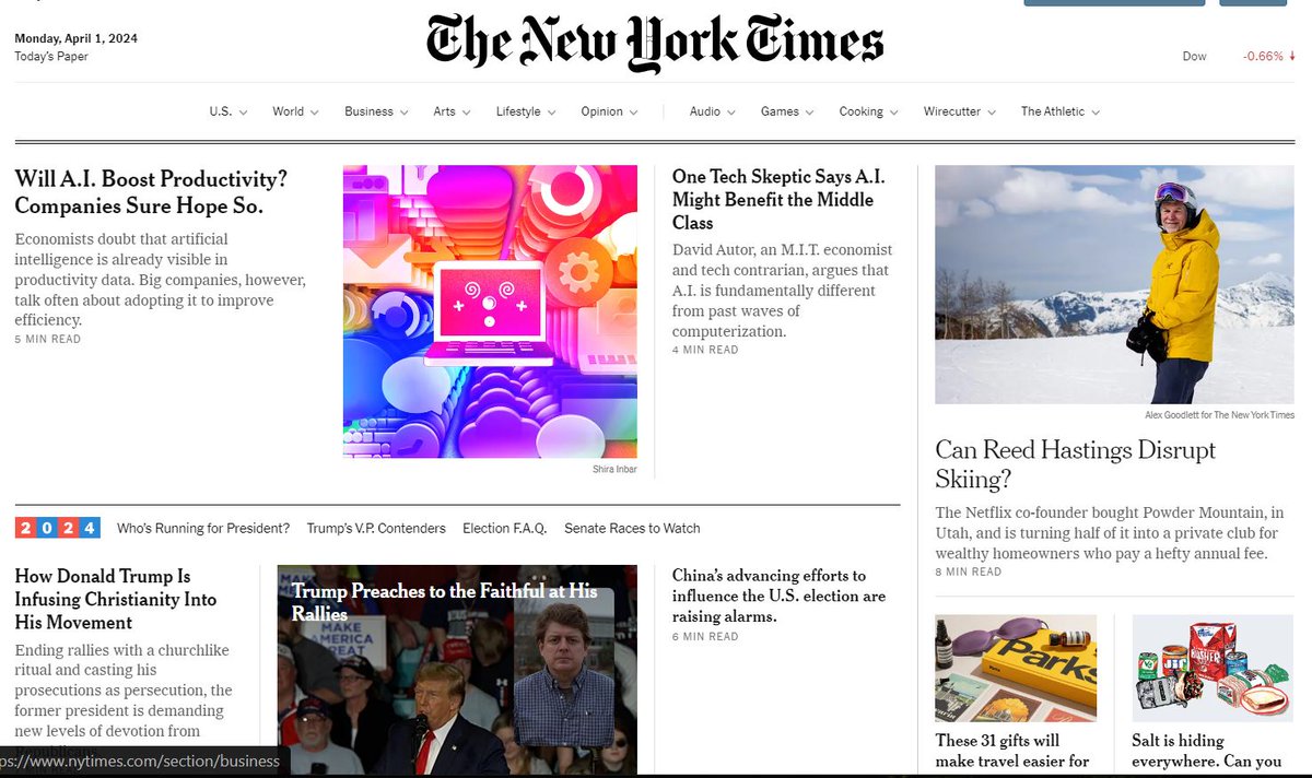 Had to search 'Al-Shifa' and scroll down past five older stories to find coverage of it, as this is the current front page of the NY Times