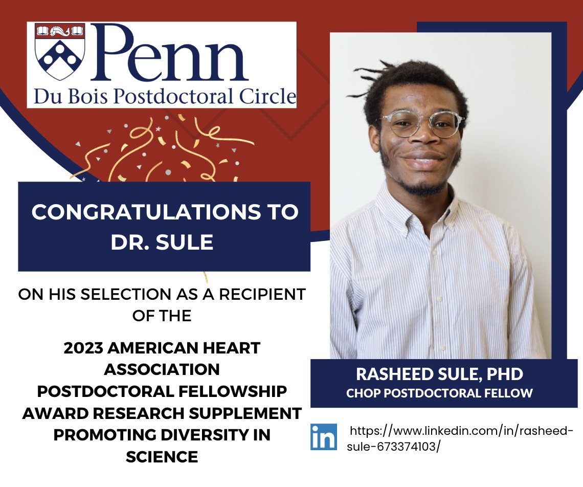 This week's Member Monday Spotlight features Dr. Rasheed Sule, a CHOP Postdoctoral Fellow. Please join us in congratulating Rasheed on his recent award from the American Heart Association!