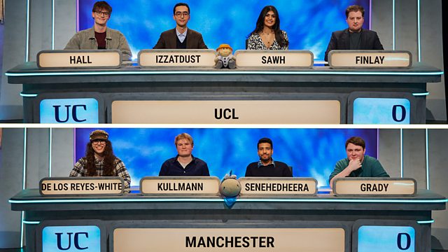 One place is left in the final! Nobody will have any nails left to bite! It’s the 2nd semi-final: UCL vs Manchester! 8 amazing students, 1 superb quizmaster (and all-round good guy) @amolrajan and 29 mins of quiz magic! #UniversityChallenge tonight 20.30 @BBCTwo and @BBCiPlayer