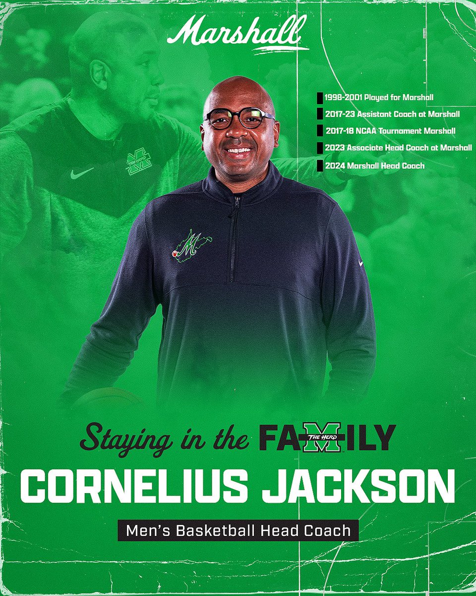 Marshall Men's Basketball (@herd_mbb) on Twitter photo Staying in the FAMILY! 🫡
Help us welcome <a href="/Coach_CJackson/">Cornelius (Corny) Jackson</a> as our new Men’s Basketball Coach.
🗞️: bit.ly/CornyJacksonHC
#WeAreMarshall Staying in the FAMILY! 🫡
Help us welcome <a href="/Coach_CJackson/">Cornelius (Corny) Jackson</a> as our new Men’s Basketball Coach.
🗞️: bit.ly/CornyJacksonHC
#WeAreMarshall