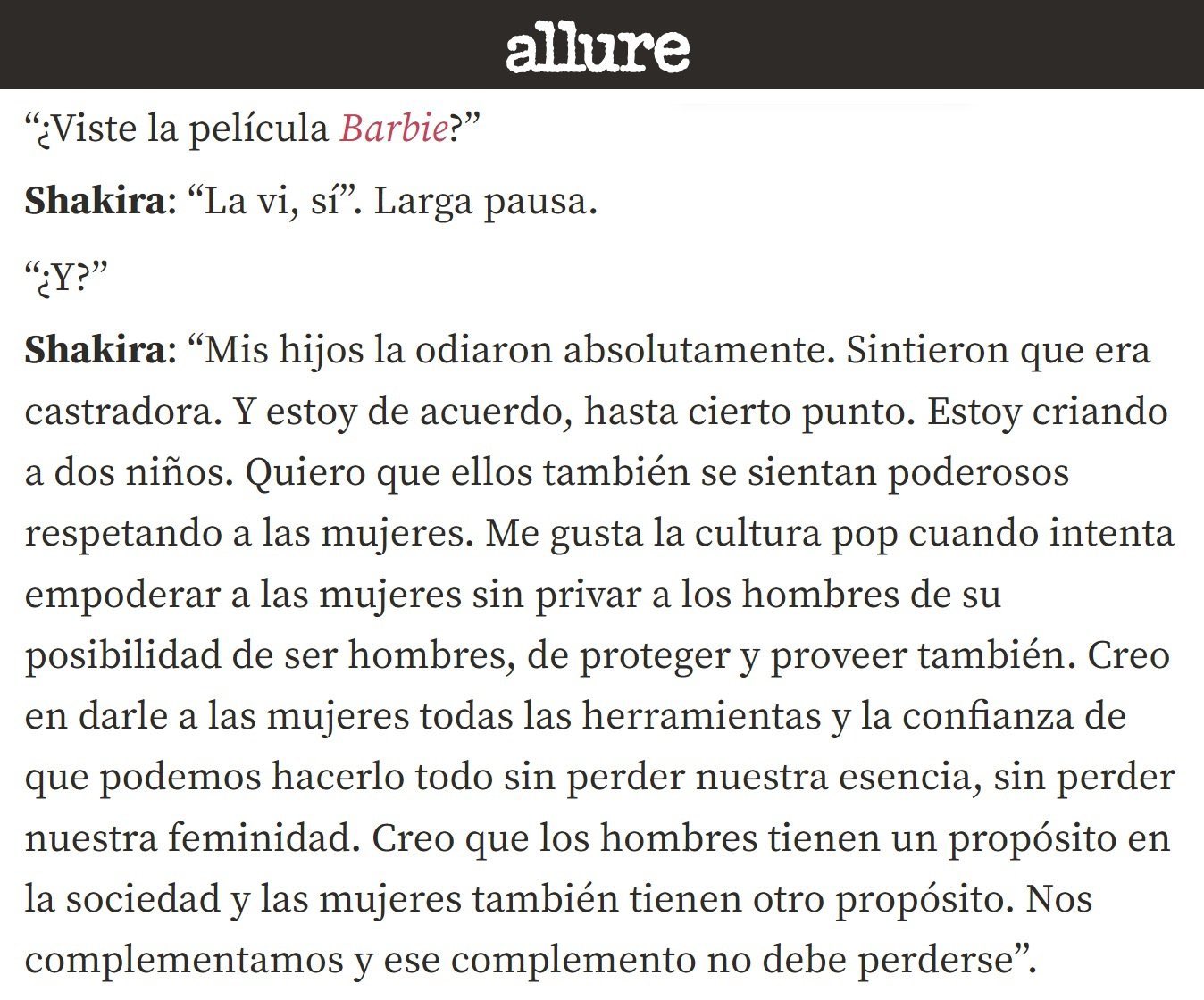Feministas cancelan a Shakira por sus declaraciones sobre la película de Barbie | Fuente: X