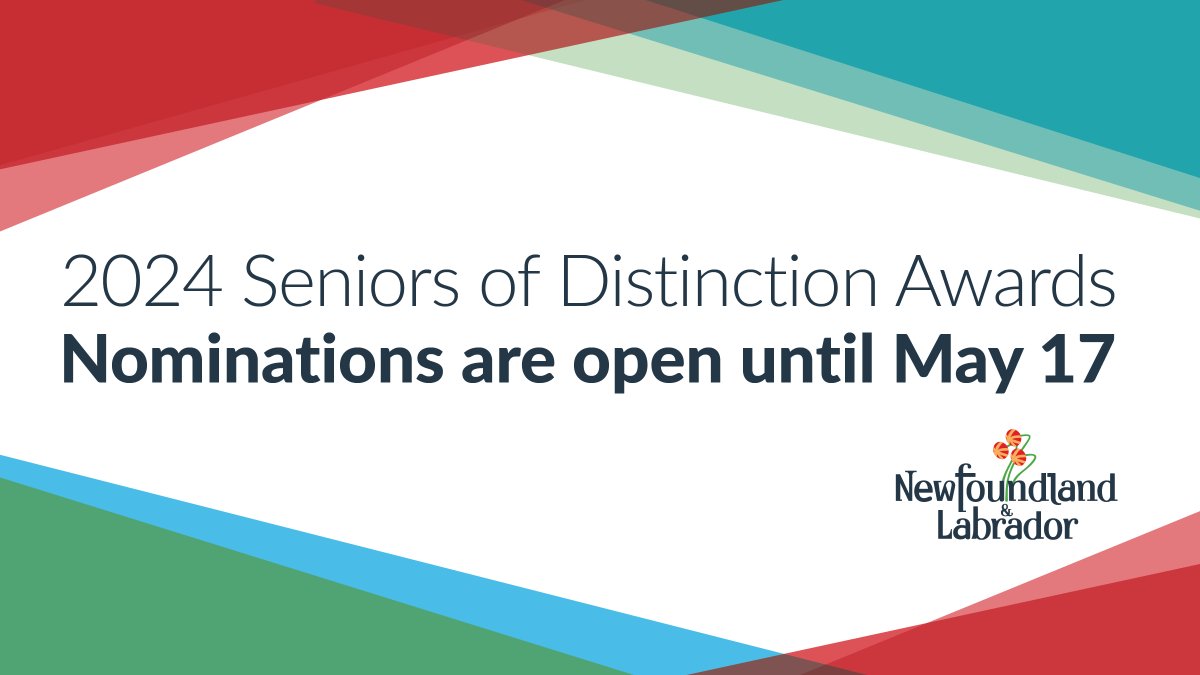 📢Nominations are now open for the 2024 Seniors of Distinction Awards which recognize the contributions and achievements of older Newfoundlanders and Labradorians. Submit your nomination by May 17! ➡️gov.nl.ca/releases/2024/… #GovNL