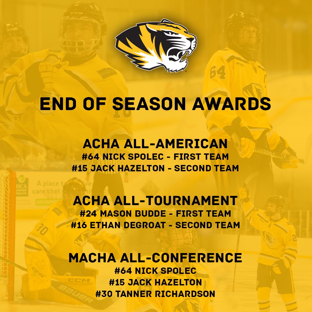 MizClubHockey's tweet photo. Congratulations to our boys and their end of season awards👏🏆 https://t.co/asdAKuo4I2