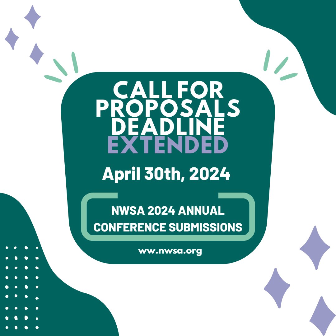 We're extending our 2024 Annual Conference Call for Proposals deadline to April 30th, 2024! Head to the Annual Conference page our website to submit your work! #NWSA2024 #Detroit2024 #NWSAAnnualConference #Feminism #NWSA #WGS #WGSS #womensstudies #genderandsexualitystudies