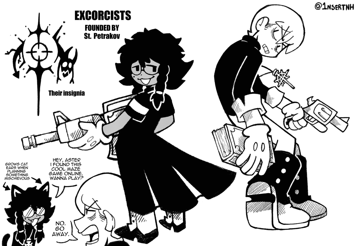 Here's the exorcists of the squadron. Aster is the serious rival character and Luzita is a menace