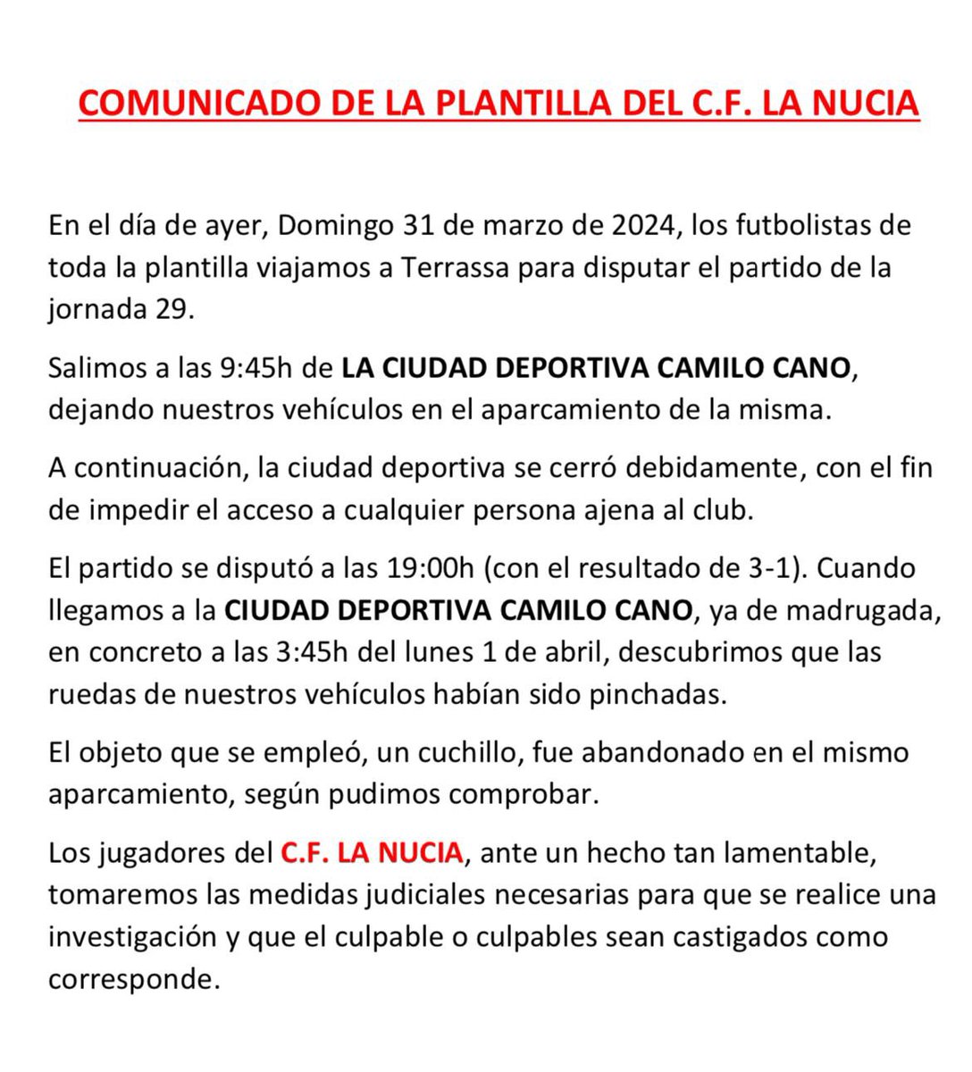 🚨COMUNICADO DE TODA LA PLANTILLA DEL <a href="/cfnucia/">CF La Nucía</a> 🚨