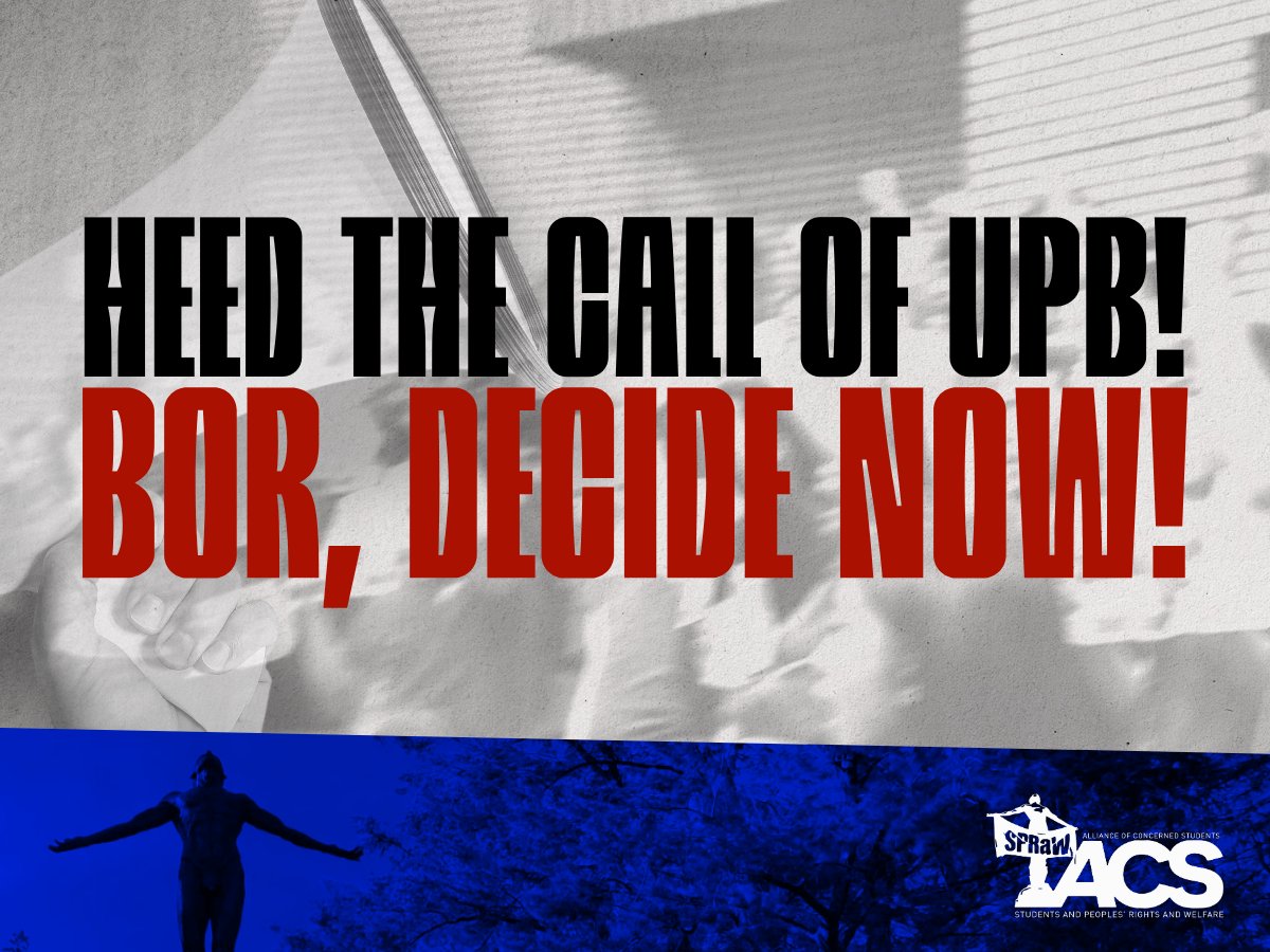 Ako si Francis mula sa @acsupb at hinahamon ko ang BOR na panghawakan at itaguyod ang demokatrikong proseso sa nangyayaring Chancellor Selection sa UP Baguio. 

#BORHeedTheCall
#BORDecideNOW