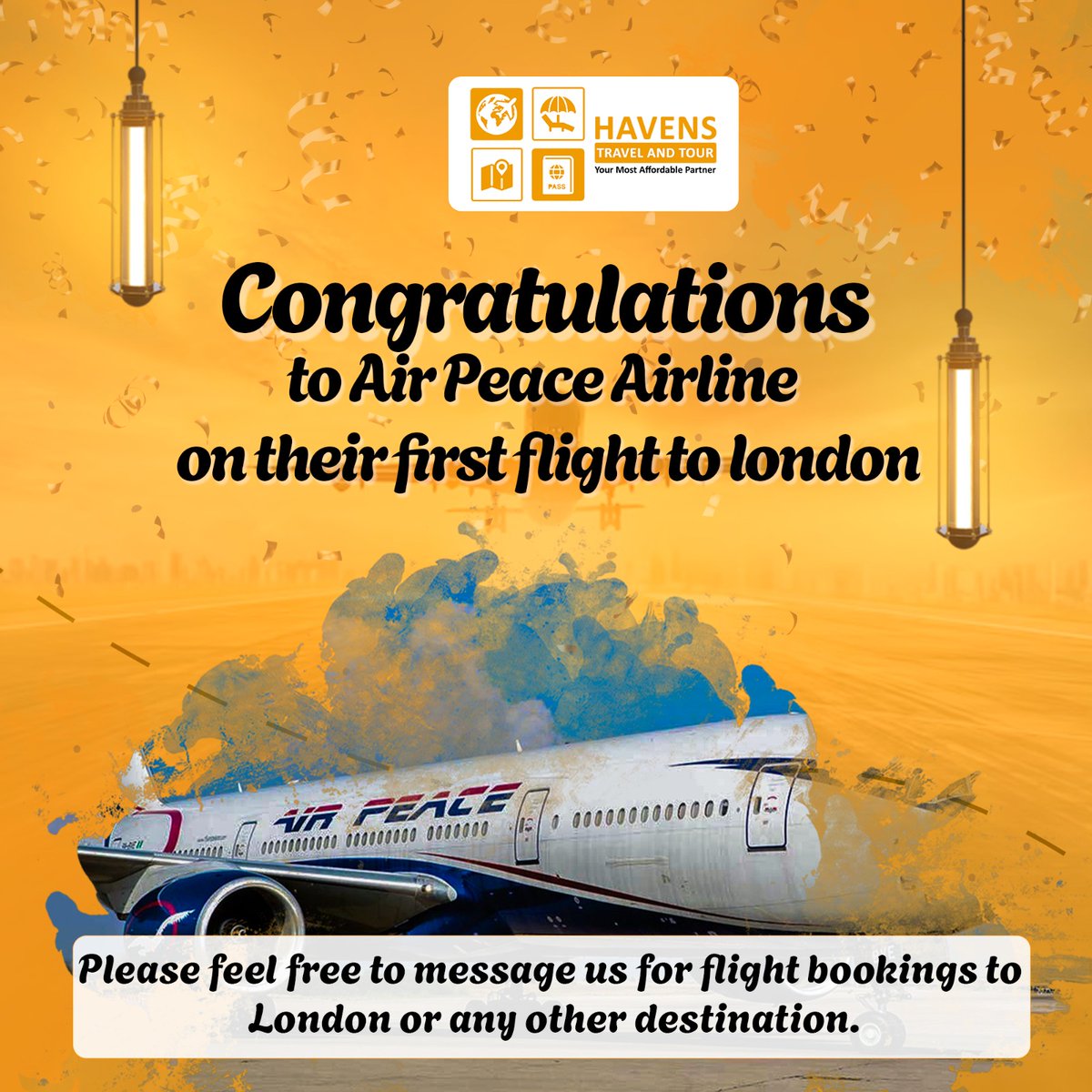 Congratulations to Air Peace Airline on their inaugural flight to London!

#AirPeace #londonflight #FlightDeals #flightreservation