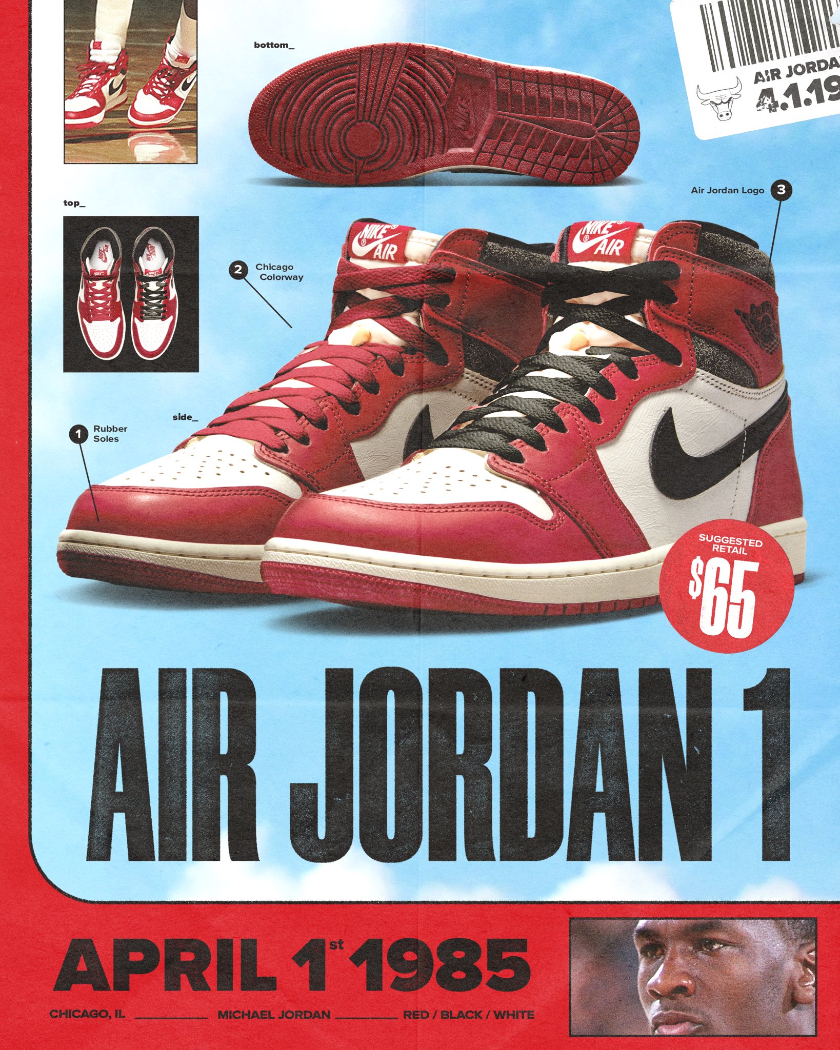 Chicago Bulls on X 65 for these Jordans 39 years ago today the iconic Air Jordan 1s went on sale to the public. https t 0CpoLiivwV X