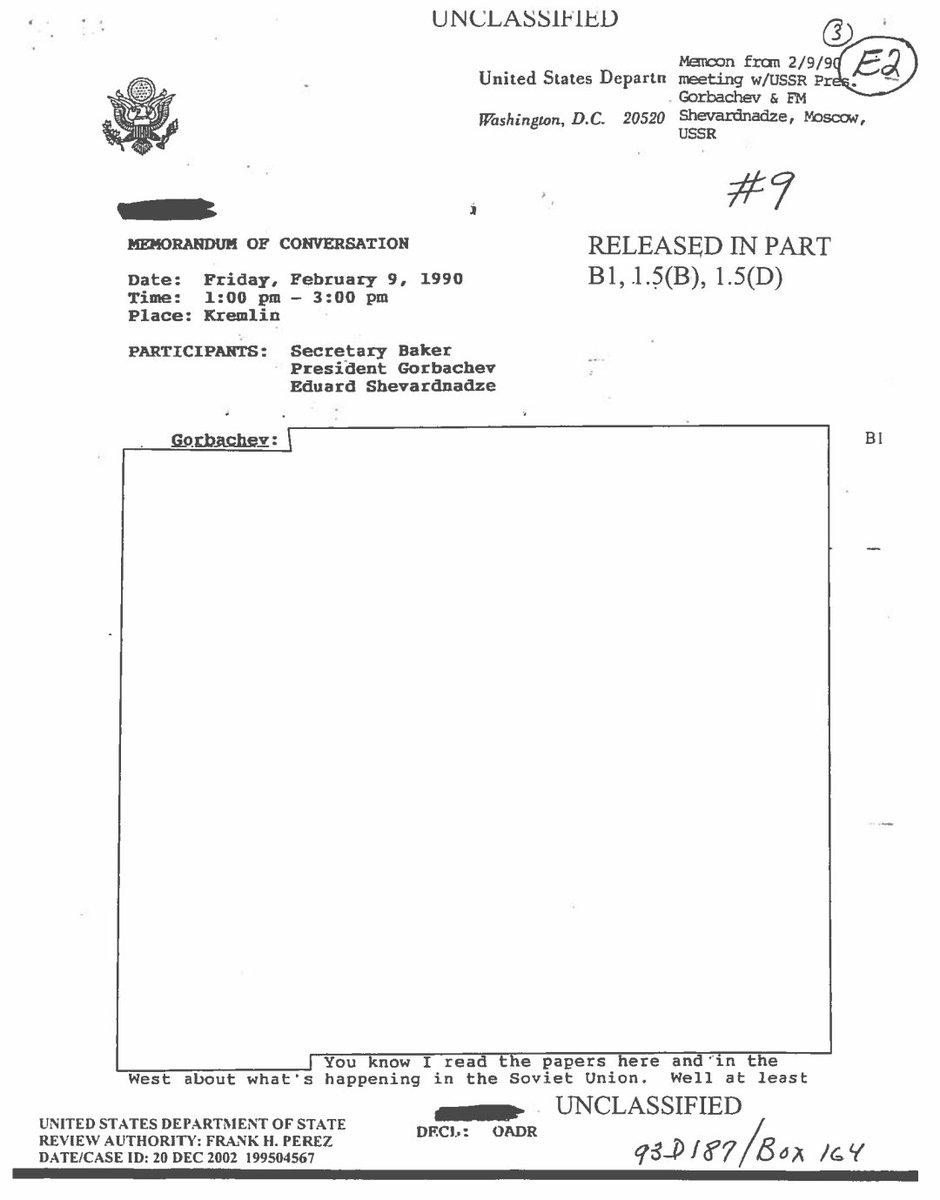 SanderRegter's tweet image. 22/1
Het verhaal van "No inch expansion of nato to the east" wat zo graag gebruikt wordt, al dan niet begeleid met een screenshot, een youtubelinkje, of screenshot van youtube. Welnu, hier is het volledige document, vrijgegeven waar Gorbatchov, Baker & Shevardnadze over praatten.