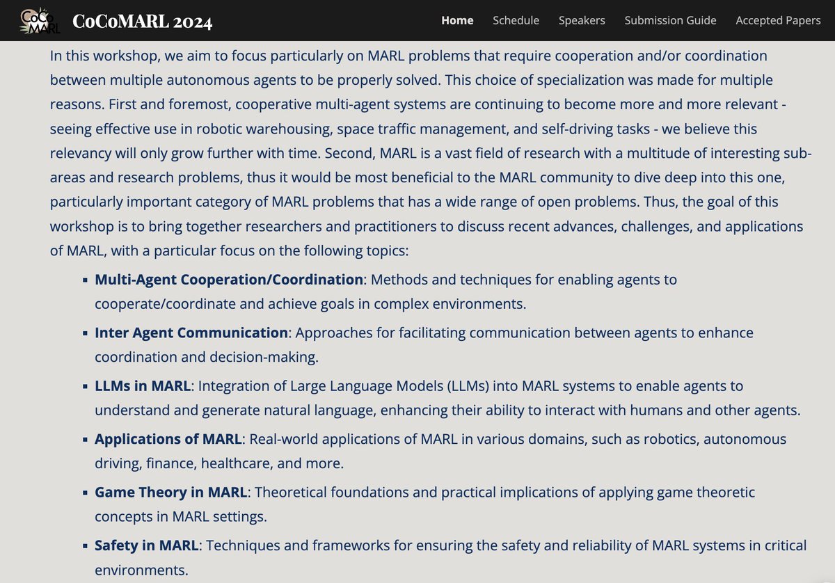 cocomarl2024's tweet image. Calling all papers on Coordination and Cooperation in Multi-Agent Reinforcement Learning!
⏰ Submission deadline: 11:59 PM, April 26th, 2024 (AOE).
Checkout our website for more details: sites.google.com/view/cocomarl-…