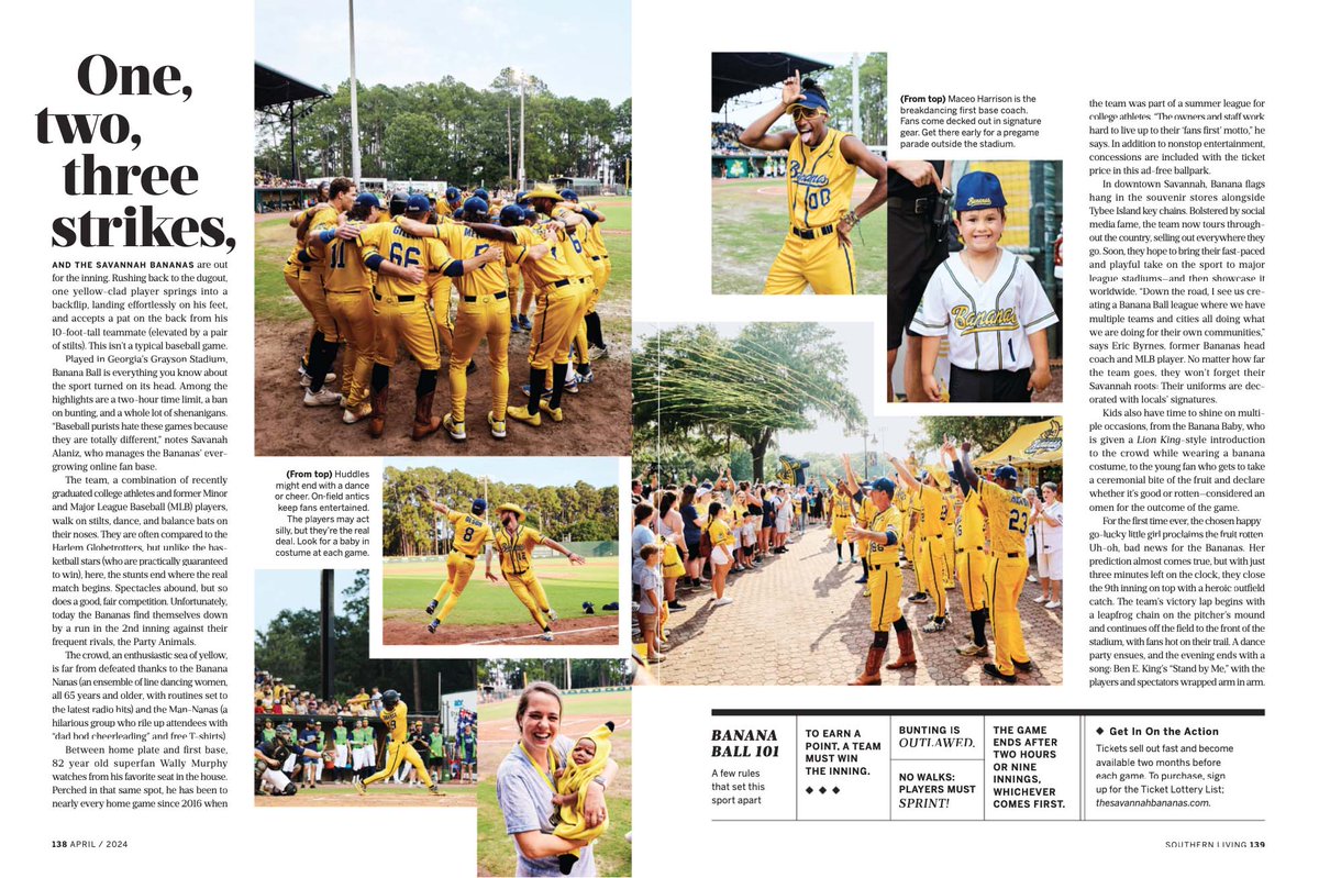 Peter Frank Edwards was on assignment with Southern Living to capture the wildly fun to watch Savannah Bananas baseball team - April 2024 issue. @pfephoto @southernliving