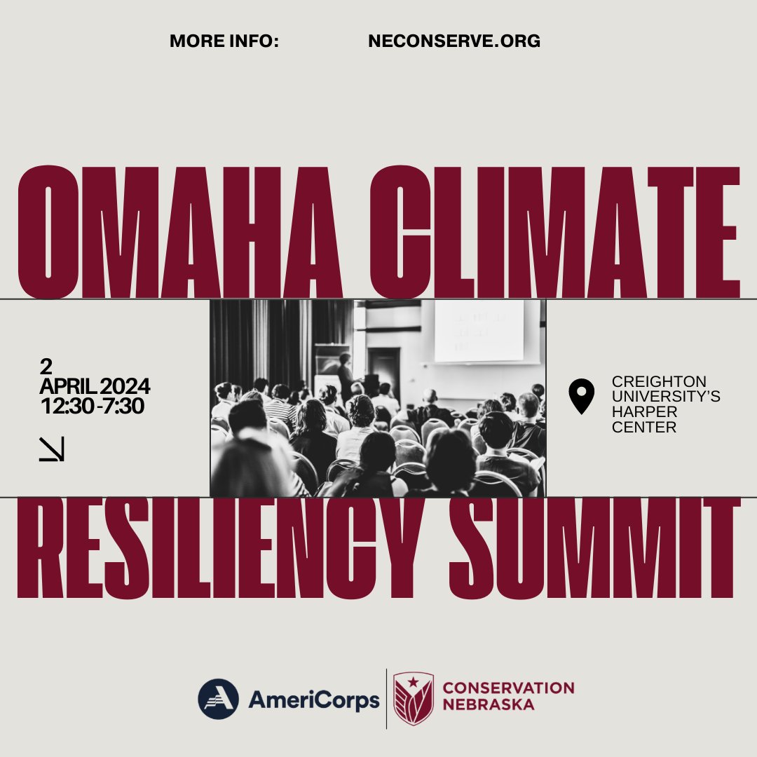 ConservationNE's tweet photo. There's still time to register for our Omaha Climate Resiliency Summit, happening tomorrow April 2nd from 12:30 PM - 7:30 PM.

Join us for an afternoon session, an evening reception, and close the night with an evening panel and film screening. https://t.co/V9AghkUVhP