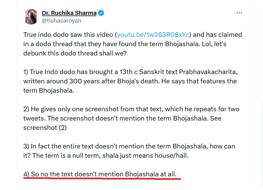 Your first four points harp on the same ignorance. In fact, I had already mentioned in my thread that the exact word 'Bhojashala' does not exist in the source. Instead, it is represented by a grammatical identical phrase. So, this is not any 'Gotcha' moment for you. You first…