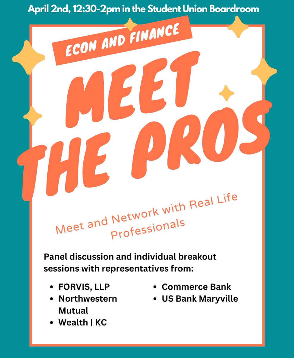 💵 Finance and Econ Majors❗️

Meet the Pros in your industry tomorrow!! Explore career paths and make connections with people already working in your field! Dress professional and bring a resume to make the best impression 👔💵