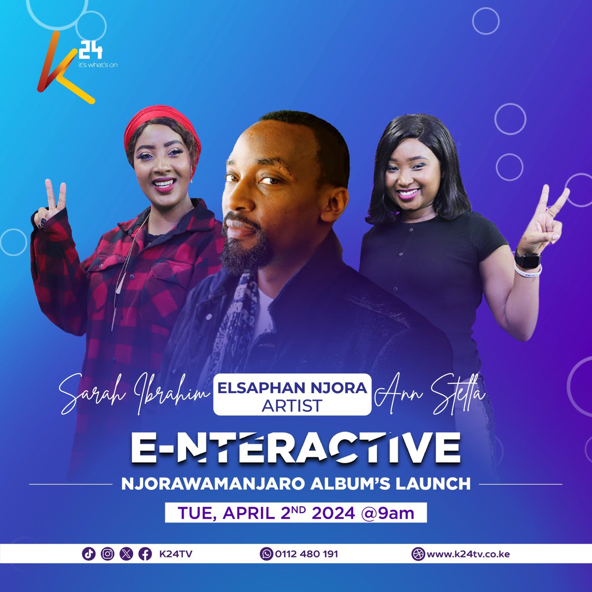 K24Tv's tweet photo. Join us tomorrow morning on #Enteractive as we host Njora Wa Manjaro. We will get to know more about his newly launched Album and much more. Make a date with @sarahibrahim254 and @Annestellah from 9am! https://t.co/tx9cta6Tme