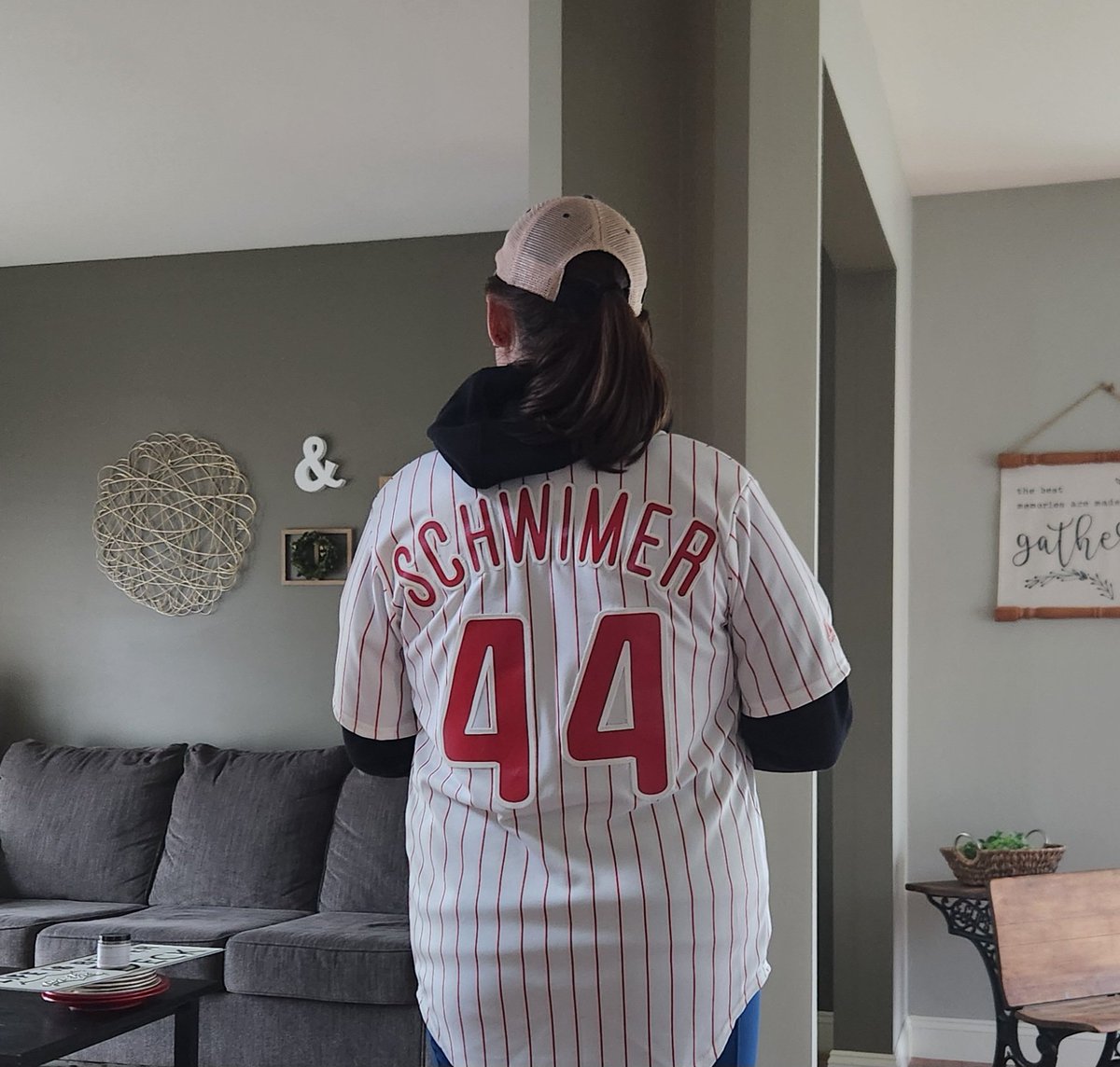 Ressy999's tweet photo. Back in Dec I shared pics I had found of @mschwimer first game as a Phillie. Im still probably the only person to sport a Schwimer 👕 to a game but years ago I got to wear his college jersey to CBP &amp; sit with his parents. Fan girl moment! Today I found this rare gem packed away! https://t.co/32KfWbmT9B