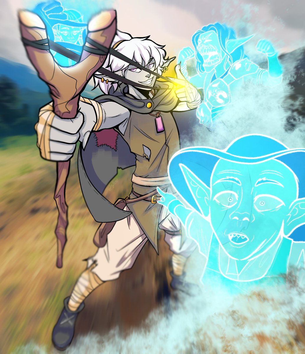 Behold a fantastic and amazing scene of Neep looking like a badass! Also here he is accompanied by his ghostly goblin friends Bako, Saloo and Th'waate (based on three great Eberron creators). @JanJems_1210 created a spectacular scene! #Eberron #hobgoblin