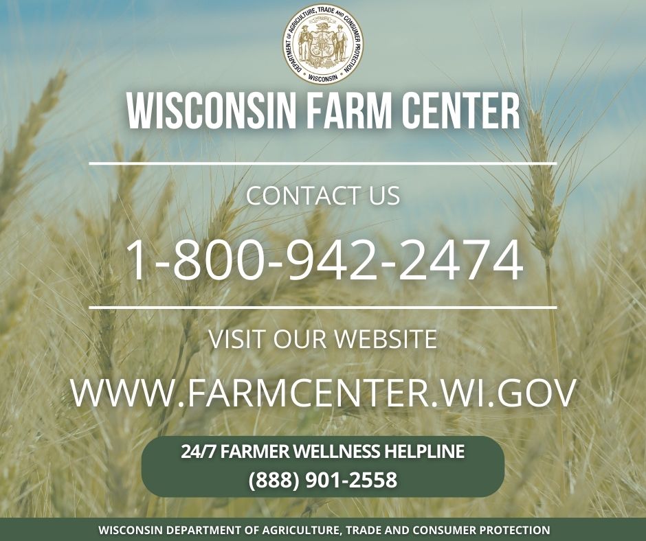 DATCP’s farm center provides many resources to help Wisconsin farmers and their families. The Wisconsin Farm Center offers programs to assist with mental health, mediation, job-hunting, and more. Learn more at farmcenter.wi.gov.

#WisconsinFarmCenter #DATCP