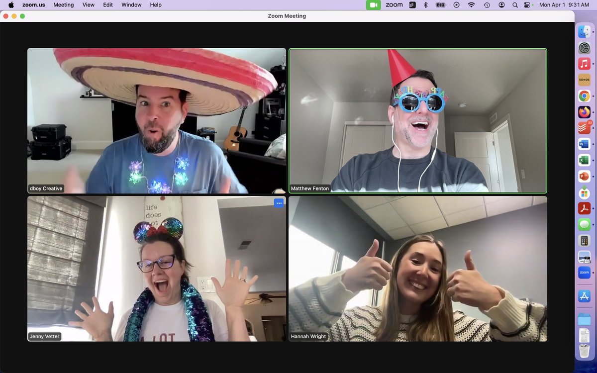 Today we dressed up for a birthday Zoom surprise. 10/10, would definitely recommend.