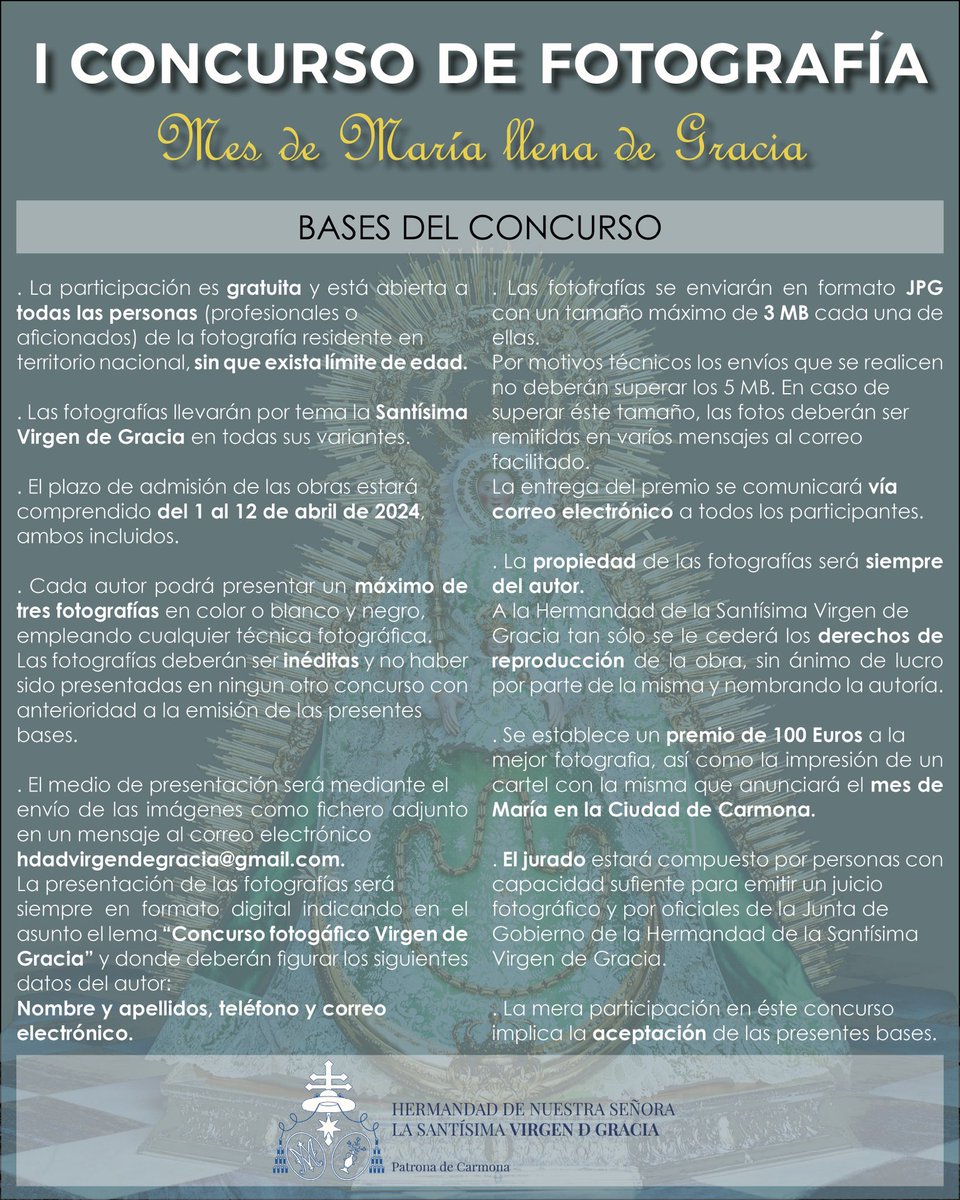 #CONVOCATORIA | I Concurso de fotografía “Mes de María llena de Gracia” #VirgendeGraciaCarmona #MesdeMaría