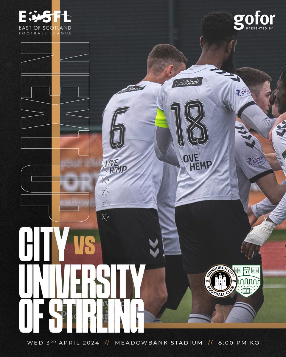 🏆EOS CUP FINAL🏆 This Wednesday we welcome @StirlingUniFC to Meadowbank for a midweek Cup Final! Get your tickets NOW and support your local team 🖤🤍 app.fanbaseclub.com/Fan/Tickets/Se… 🎟 Adult £10 Child/Consessions £5 #BackToTheCity
