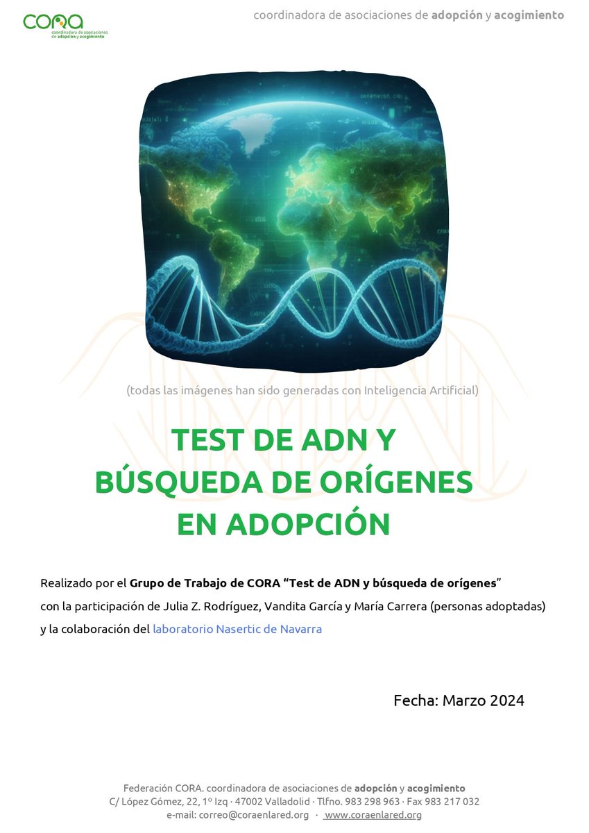 Hemos realizado el siguiente documento sobre los test de ADN y la búsqueda de órdenes en adopción, que pretende ser una herramienta que ayude a las personas adoptadas en la decisión de la realización o no de un test de ADN.
Descarga del documento en: coraenlared.org