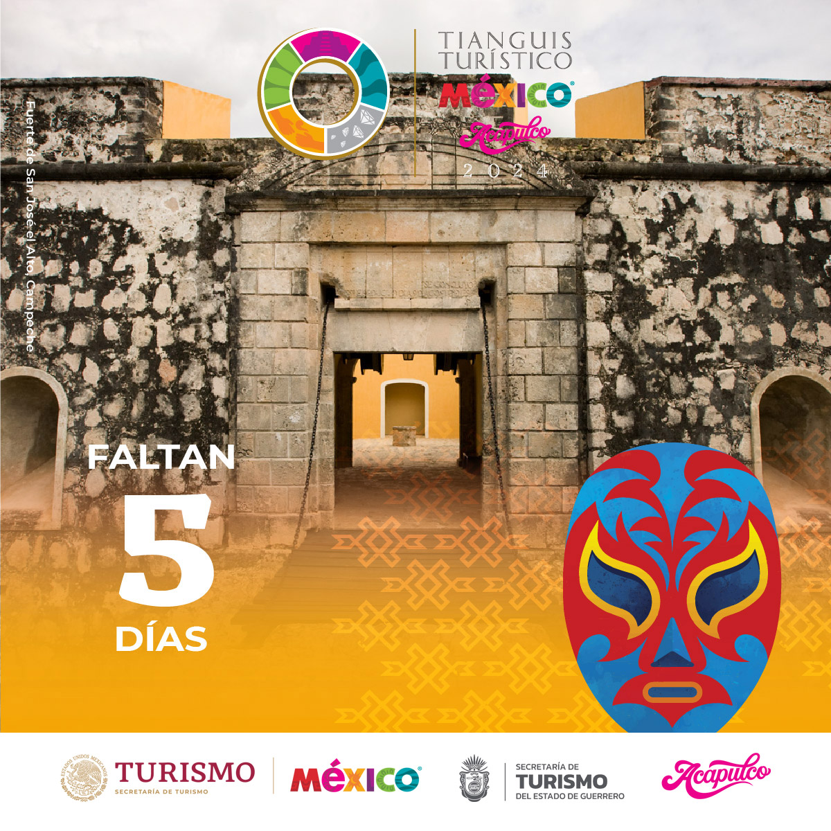 🌴#Campeche, el estado donde la riqueza de la antigua Ciudad Maya, las edificaciones de la época colonial y la historia detrás de sus murallas estará presente en el #TianguisTurístico2024. Estamos a 5⃣ días de comenzar este importante evento en #Acapulco, #Guerrero.