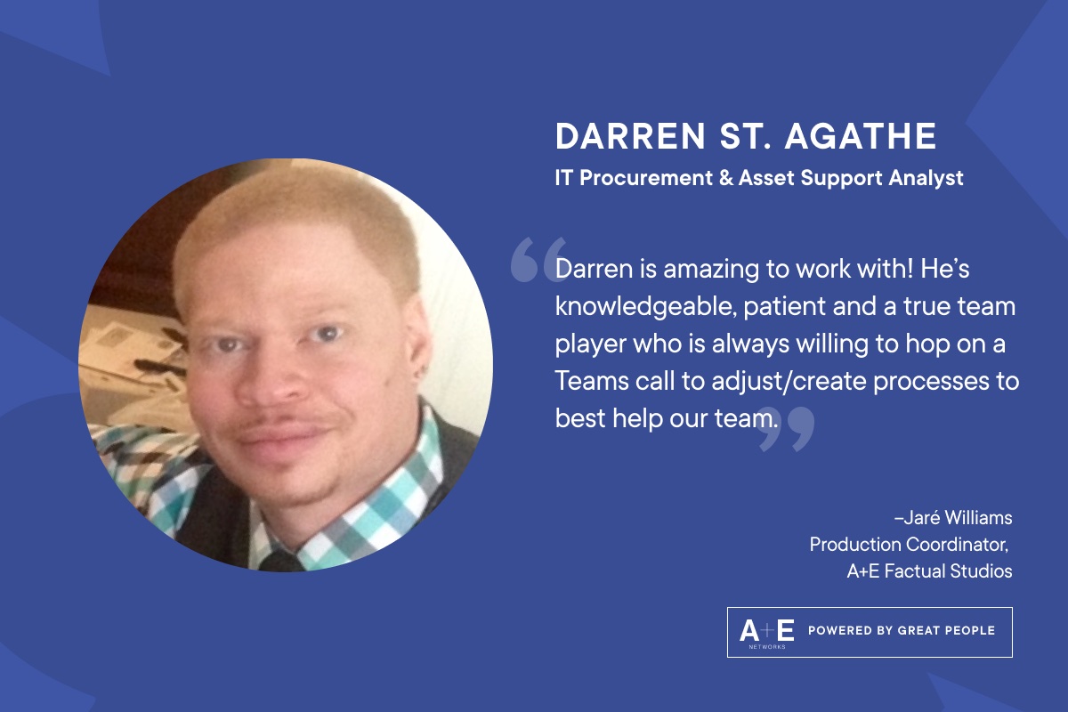 At A+E Networks, it's employees like Darren St. Agathe who embody our belief that teamwork makes the dream work. Thank you, Jaré Williams, for recognizing Darren as a true team player! #AEPeerAppreciation