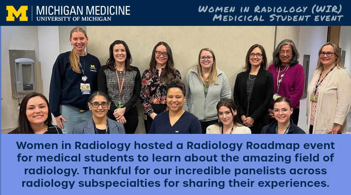 Our Women in Radiology group hosted a Roadmap event for medical students to learn about our amazing field of radiology. Thankful for our incredible panelists across radiology subspecialties for sharing experiences. Survey afterwards showed increased interest in Radiology!