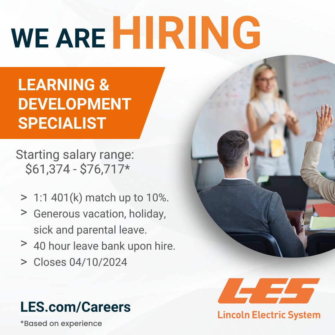 Calling all teachers! 👀 We have a new job opening available! 🗣 We're looking for a Learning & Development Specialist with a passion for growth and cultivating talent. For responsibilities and requirements, please visit LES.com/Careers. 🧡⚡