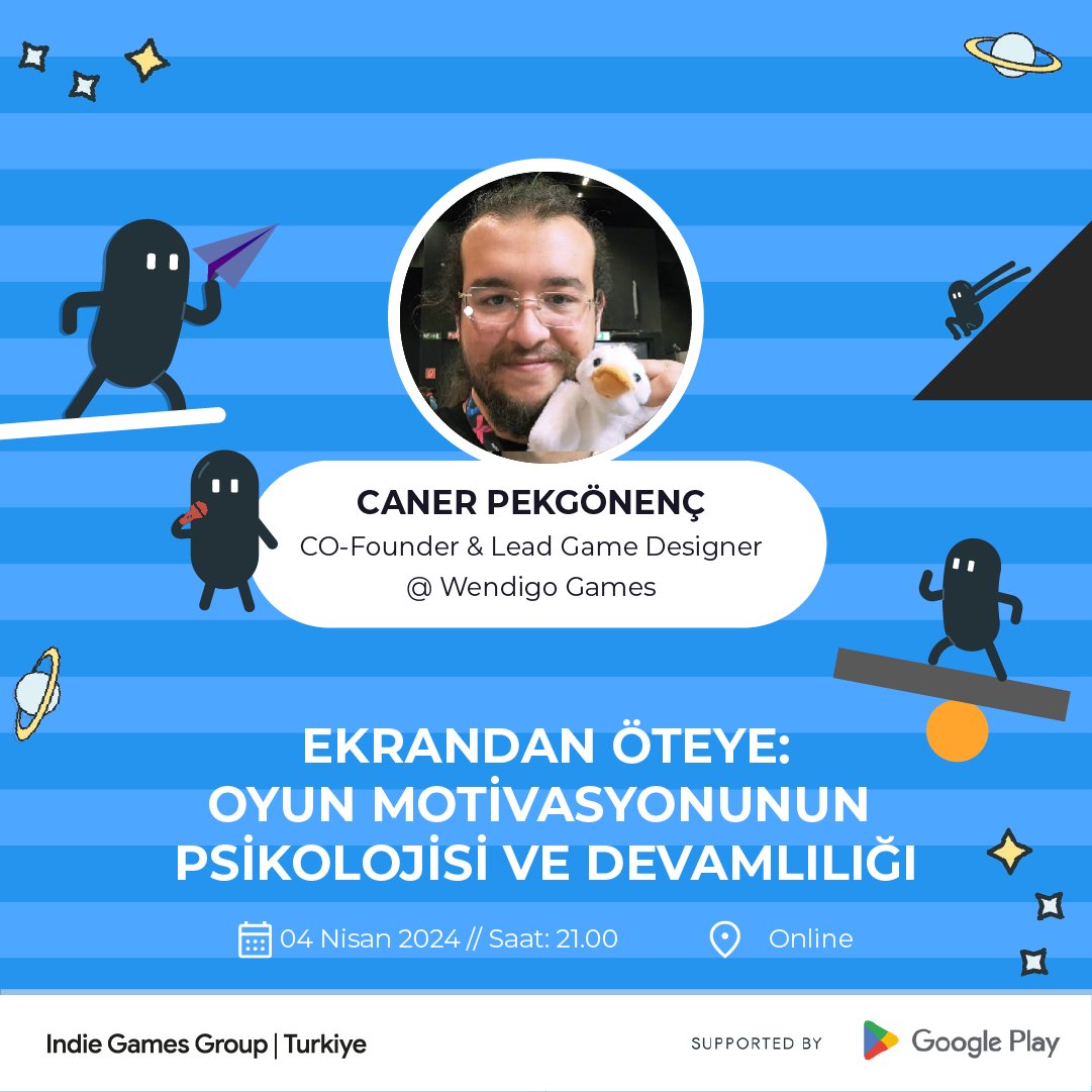 Sayın Caner Pekgönenç ile gerçekleştireceğimiz bu etkinlikte "Ekrandan Öteye: Oyun Motivasyonunun Psikolojisi Ve Devamlılığı" başlığı hakkında konuşacağız ! 🎉🎉

Tarih 🗓️ : 4 Nisan 2024 Perşembe
Saat ⏰ : 21:00

Kayıt Linki 🔗 : kommunity.com/indie-games-gr…