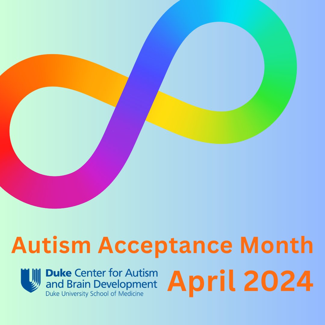 DukeAutismCtr's tweet photo. April is #AutismAcceptanceMonth!  We celebrate the strengths that #neurodiversity brings to our communities, and celebrate each individual’s unique differences. https://t.co/W16kYjTZmW